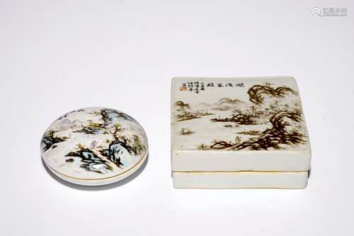 Two Chinese qianjiang cai seal paste boxes and covers, 19/20th C.