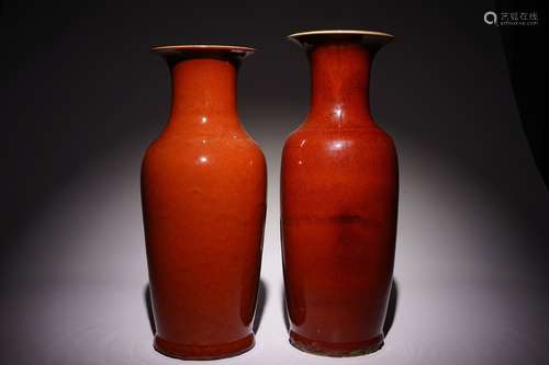 Two Chinese monochrome sang-de-boeuf-glazed vases, 19/20th C.