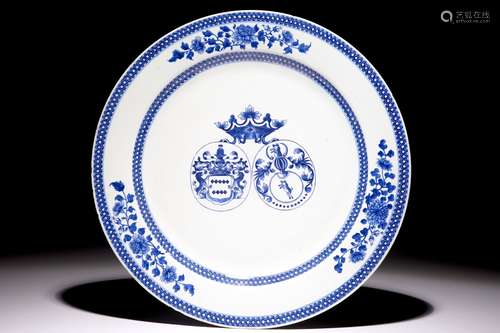 A blue and white Chinese armorial alliance dish for the Dutch market, Qianlong