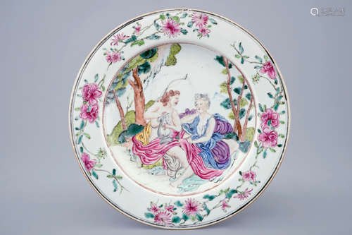 A Chinese famille rose mythological plate with Apollo and Daphne, Yongzheng