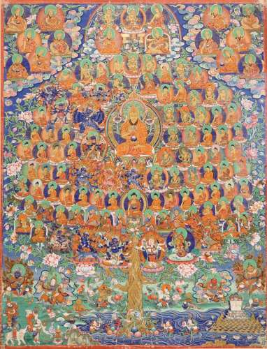 A Refuge Tree thangka, Tibet or Nepal, 19/20th C.