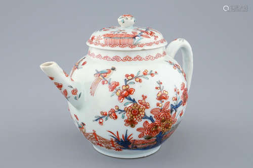 A Chinese Dutch-decorated teapot and cover in Kakiemon style, 18th C.