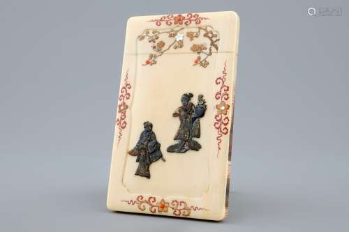 A Japanese Shibayama lacquered ivory card case, Meiji, 19th C.