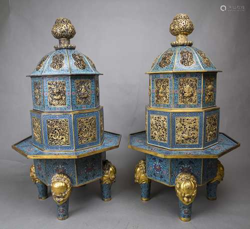 A Pair of Chinese Cloisonné Incense Burner 