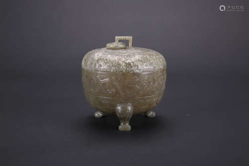 A Chinese Carved Jade Tripod Incense Burner