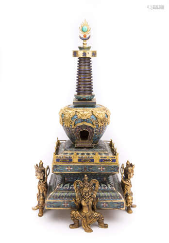 A Chinese Cloisonné Buddha Tower