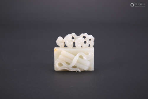 A Chinese Carved White Jade Book-Shape Paper Weight