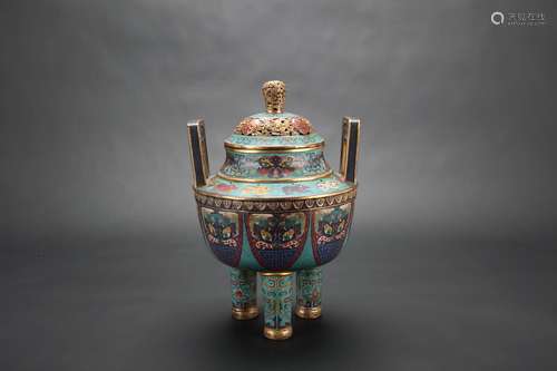 A Chinese Cloisonné TriPod Incense Burner