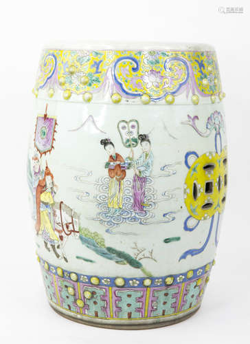 A Chinese Famille-Rose Drum-Shape Stool