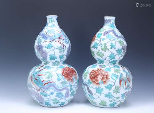 A Pair of Chinese Porcelain Double Gourd Vases