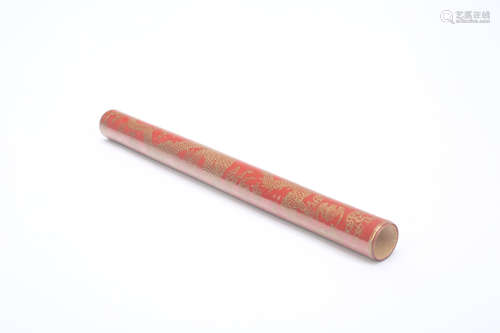 A Chinese Red Glazed Brush Handle