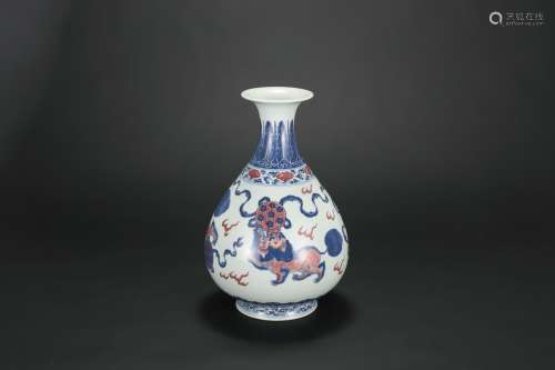 A Chinese Red Glazed Blue and White Porcelain Vase