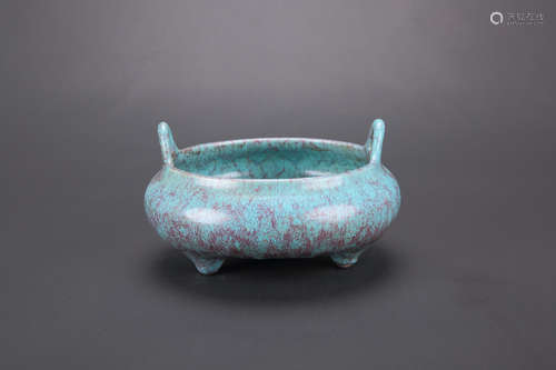 A Chinese JunType Glazed TriPod Incense Burner