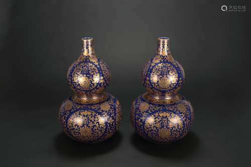 A Pair of Chinese Double Gourd Porcelain Vases