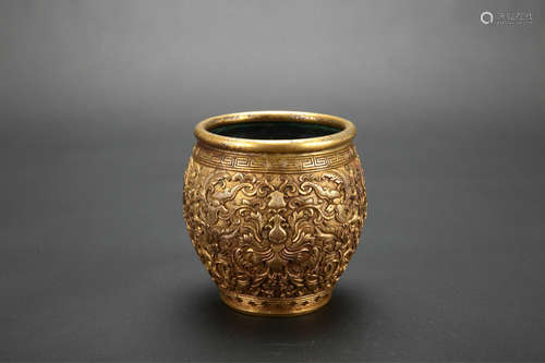 A Chinese Gilt Bronze Jar with Flower Pattern