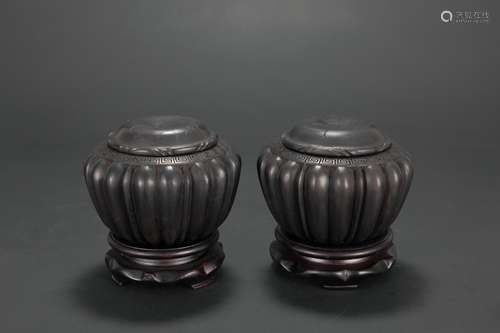 A Pair of Chinese Carved Wood Chest Boxes with Cover