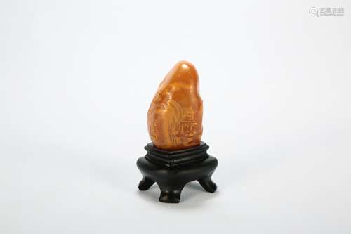 A Chinese Carved Stone Decoration with Stand