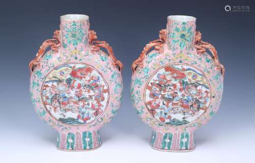 A Pair of Chinese Famille-Rose Porcelain Wall Vases