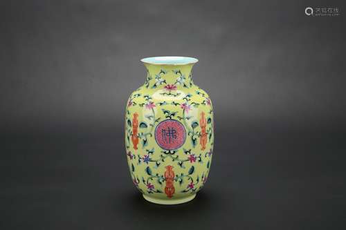 A Chinese Yellow Ground Porcelain Vase