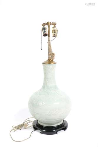 A Chinese Celadon Porcelain Vase Lamp