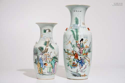 Two Chinese famille rose vases with calligraphy, 19/20th C.