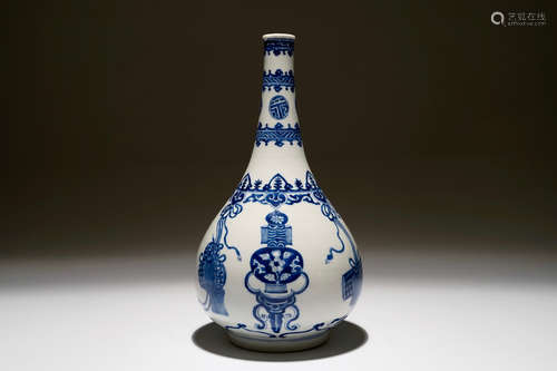 A Chinese blue and white bottle vase, Kangxi