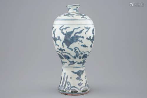 A Chinese blue and white meiping vase, Ming, Wanli