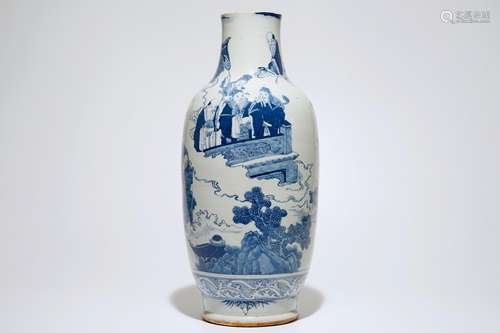 A Chinese blue and white vase with Liu Hai & the toad, 19th C.