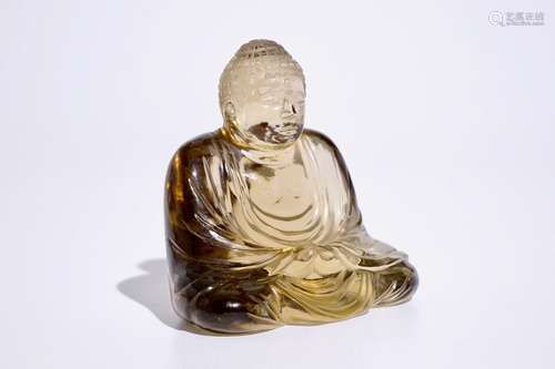 A Chinese smoked rock crystal model of Buddha, 19/20th C.