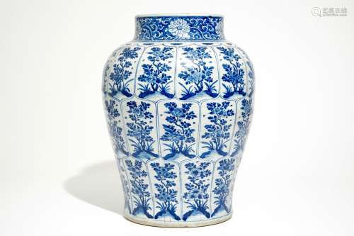 A large Chinese blue and white baluster vase with floral design, Kangxi