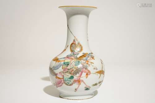 A fine Chinese famille rose warrior vase, 19th C.