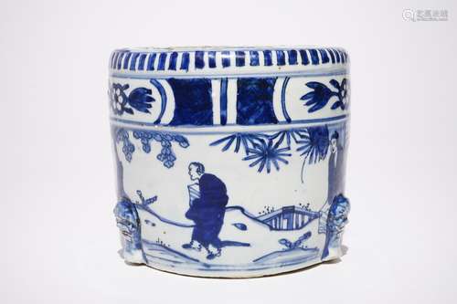 A Chinese cylindrical blue and white censer, Ming, Wanli