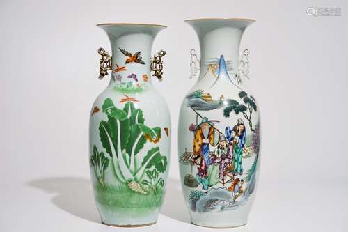 Two Chinese famille rose vases with calligraphy, 19/20th C.