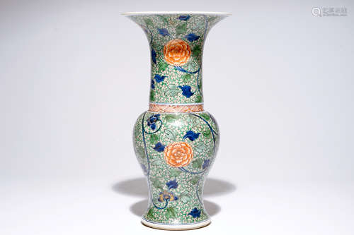 A Chinese famille verte yenyen vase with floral design, Kangxi