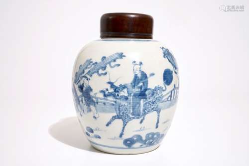 A blue and white Chinese ginger jar with playing boys, Kangxi