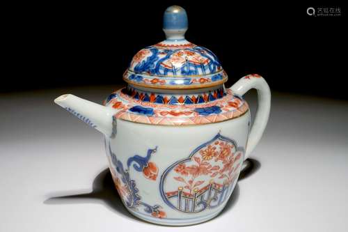 A Chinese Imari teapot with ruyi-shaped panels, Kangxi