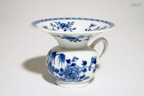 A Chinese blue and white spittoon with floral design, Qianlong