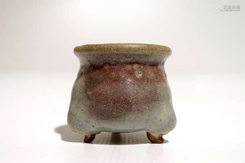 A small Chinese junyao glazed tripod censer, poss. Ming