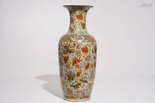 A Chinese famille rose on crackle ground vase, 19th C.