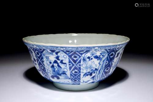 A Chinese blue and white Kangxi-style bowl, 19th C.