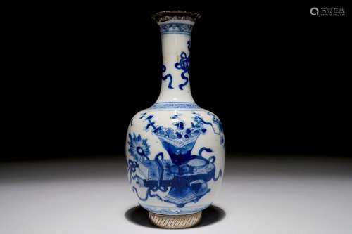 A Chinese blue and white silver-mounted vase, Kangxi