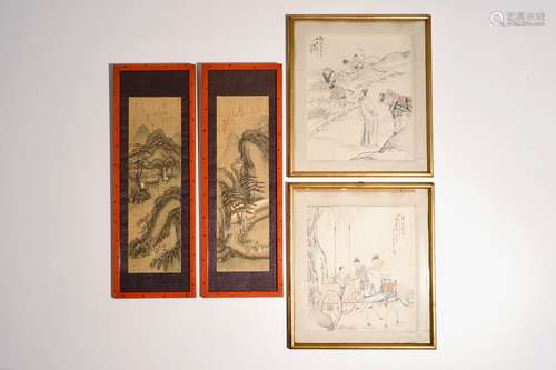 Four various Chinese paintings, 19/20th C.