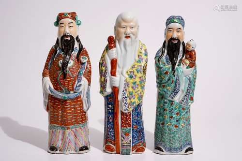 A set of three Chinese famille rose figures of immortals, 19/20th C.