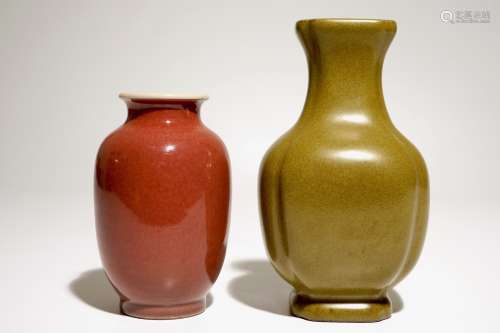 A Chinese tea-dust-glazed vase and a liver-red glazed vase, 20th C.