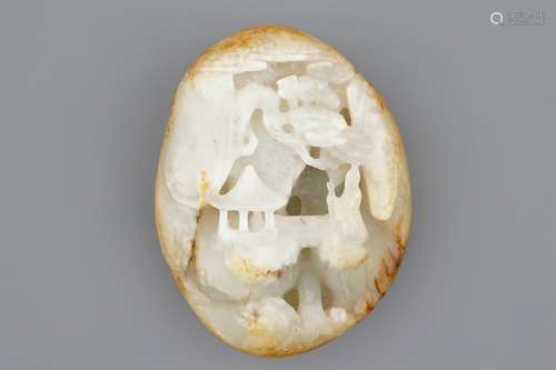 A Chinese miniature carved jade boulder, 19/20th C.