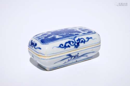 A Chinese blue and white betel nut box and cover, Ming, Wanli