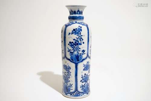 A Chinese blue and white rouleau vase, Kangxi