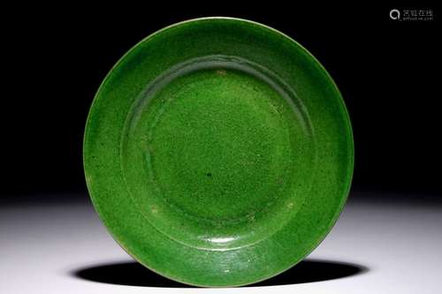 A Chinese monochrome green plate, Kangxi