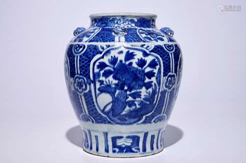 A large Chinese blue and white jar, Ming, Wanli