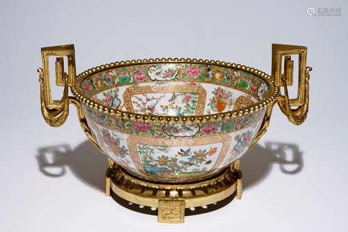 A large Chinese Canton famille rose ormolu-mounted bowl, 19th C.